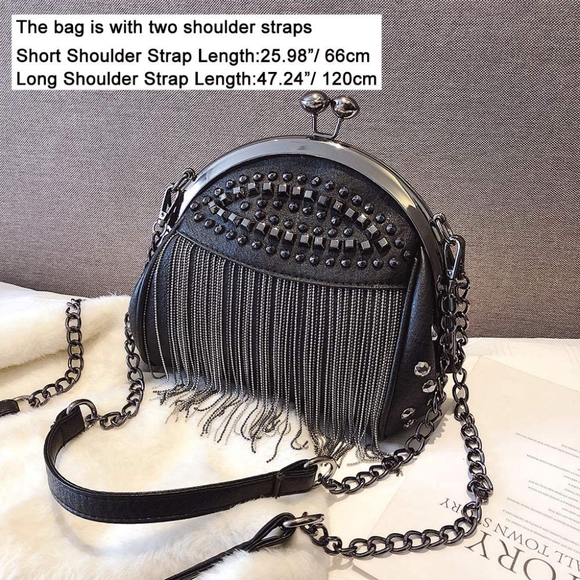 ⭐ Punk Style Crossbody Bags for Women Rivet Tassel Evening Clutch Purse Ladies - Picture 2 of 6